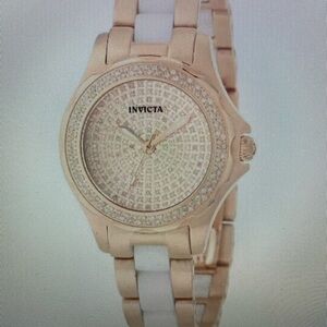 Invicta 1783 Rose Gold Angel Classic Diamond Dial Ceramic Bracelet Quartz Watch